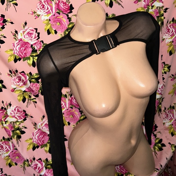 Black mesh sheer buckle top sleeves arm cover up rave festival bolero mesh D3 - Picture 4 of 7